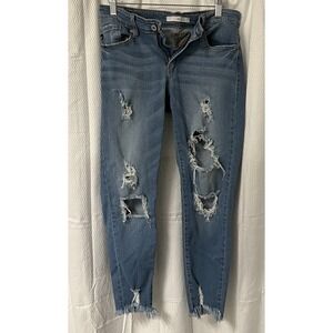 KanCan Women's Blue Jean Estilo Mid Rise Classic Skinny Cut 7/27 Distressed